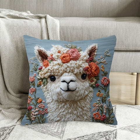 Alpaca met Bloemen Kussenhoes – Een Must-Have voor jouw Interieur