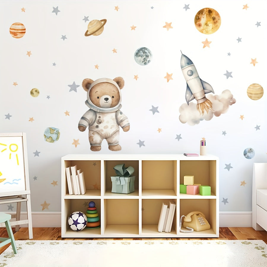 Astronaut Beer Muursticker – Magische Ruimte Decoratie voor de Kinderkamer