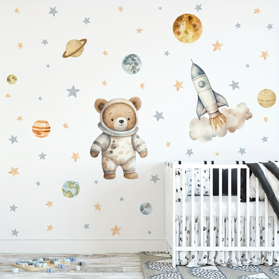 Astronaut Beer Muursticker – Magische Ruimte Decoratie voor de Kinderkamer