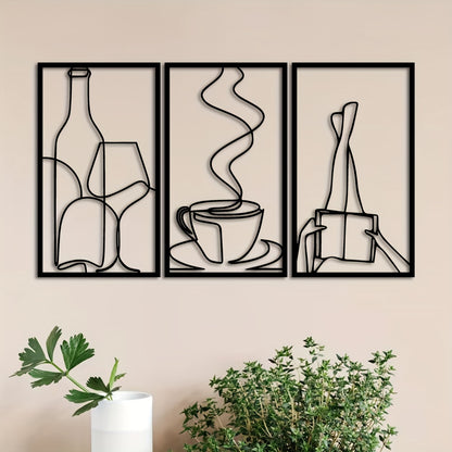 Set van 3 Minimalistische Metalen Wanddecoraties - Perfect voor Café, Bar en Thuis