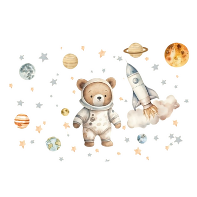 Astronaut Beer Muursticker – Magische Ruimte Decoratie voor de Kinderkamer