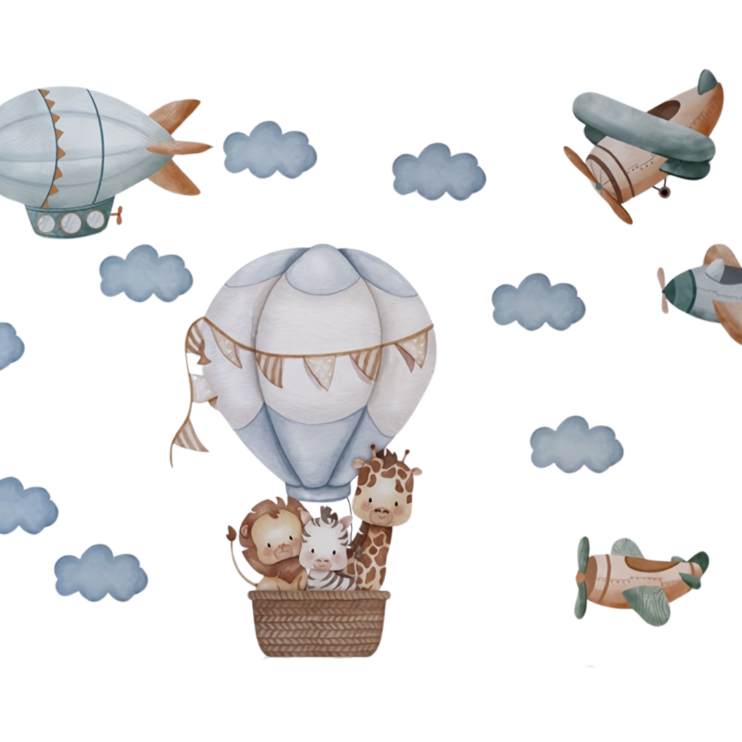 Dieren in Luchtballon Muursticker – Schattige Decoratie voor Baby- & Peuterkamer