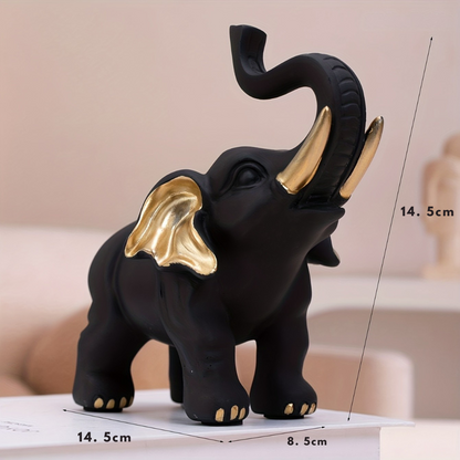 Home Deco - Zwart Olifant Beeld met Gouden Details