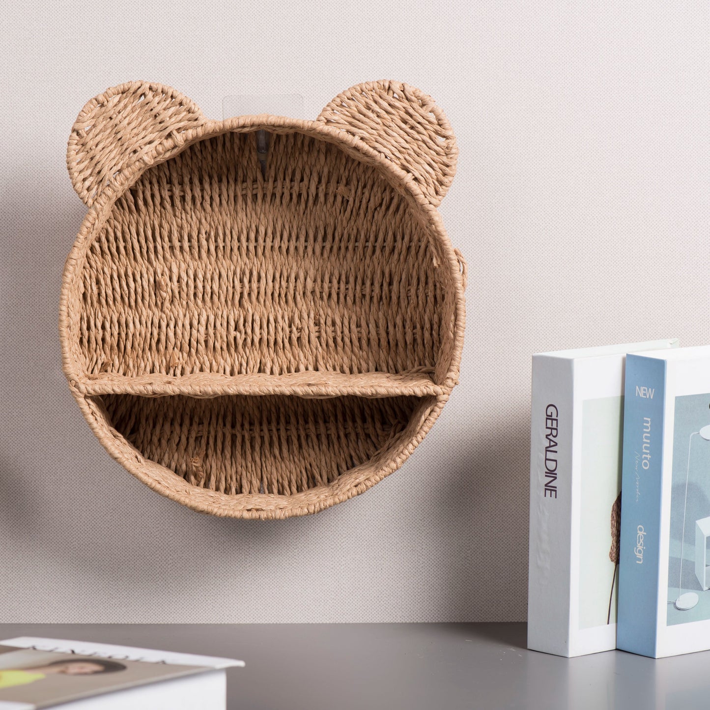 Boho Rotan Wandplank 'Bear' - Unieke, Praktische Decoratie en Blikvanger voor jullie Kinderkamer