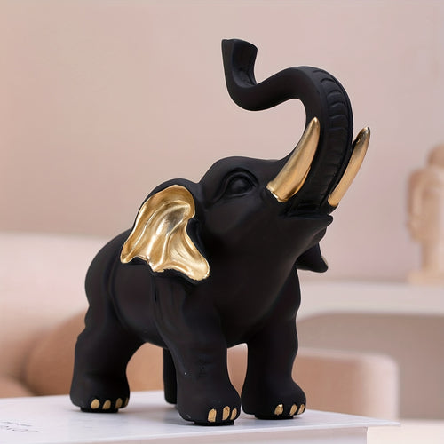 Home Deco - Zwart Olifant Beeld met Gouden Details