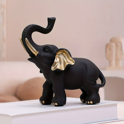 Home Deco - Zwart Olifant Beeld met Gouden Details