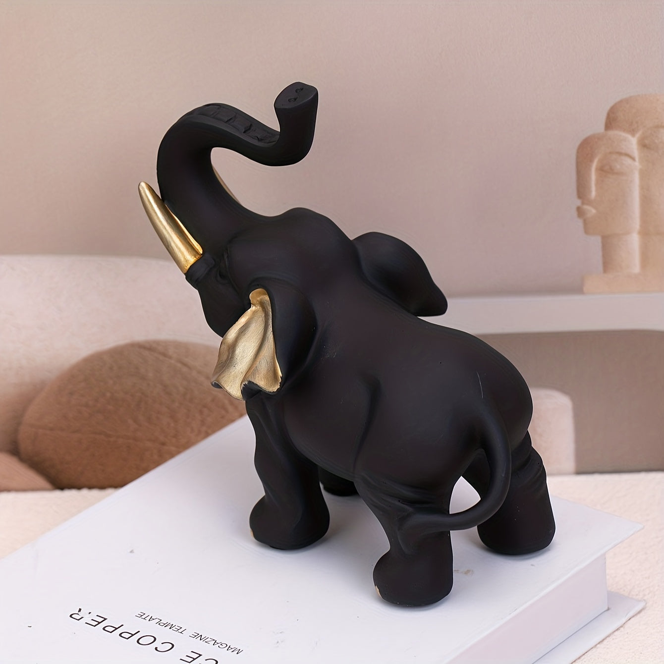 Home Deco - Zwart Olifant Beeld met Gouden Details