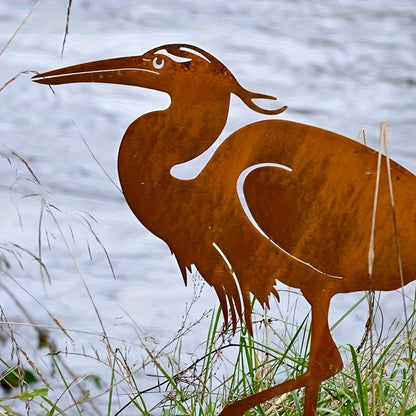 Rustieke Metaal Reiger Tuinsteker – Unieke Tuin Decoratie voor Buiten