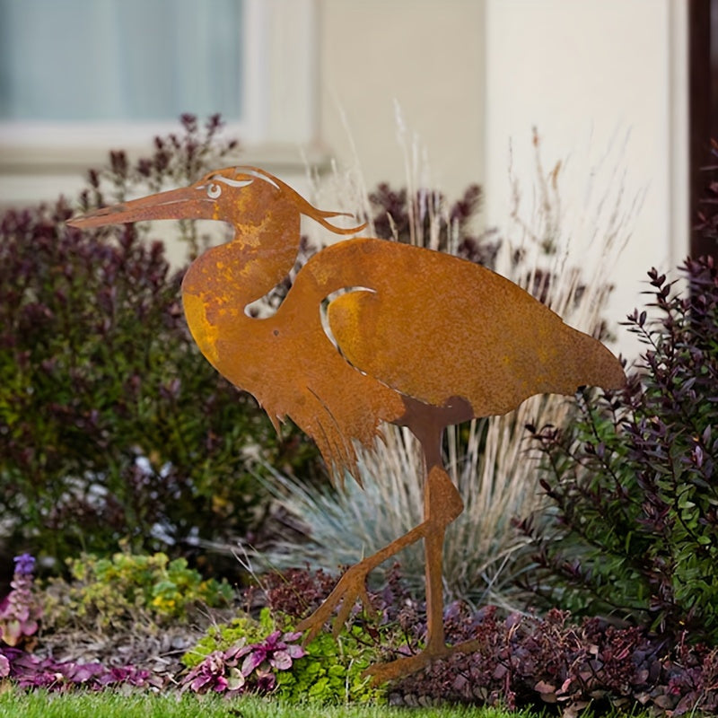 Rustieke Metaal Reiger Tuinsteker – Unieke Tuin Decoratie voor Buiten