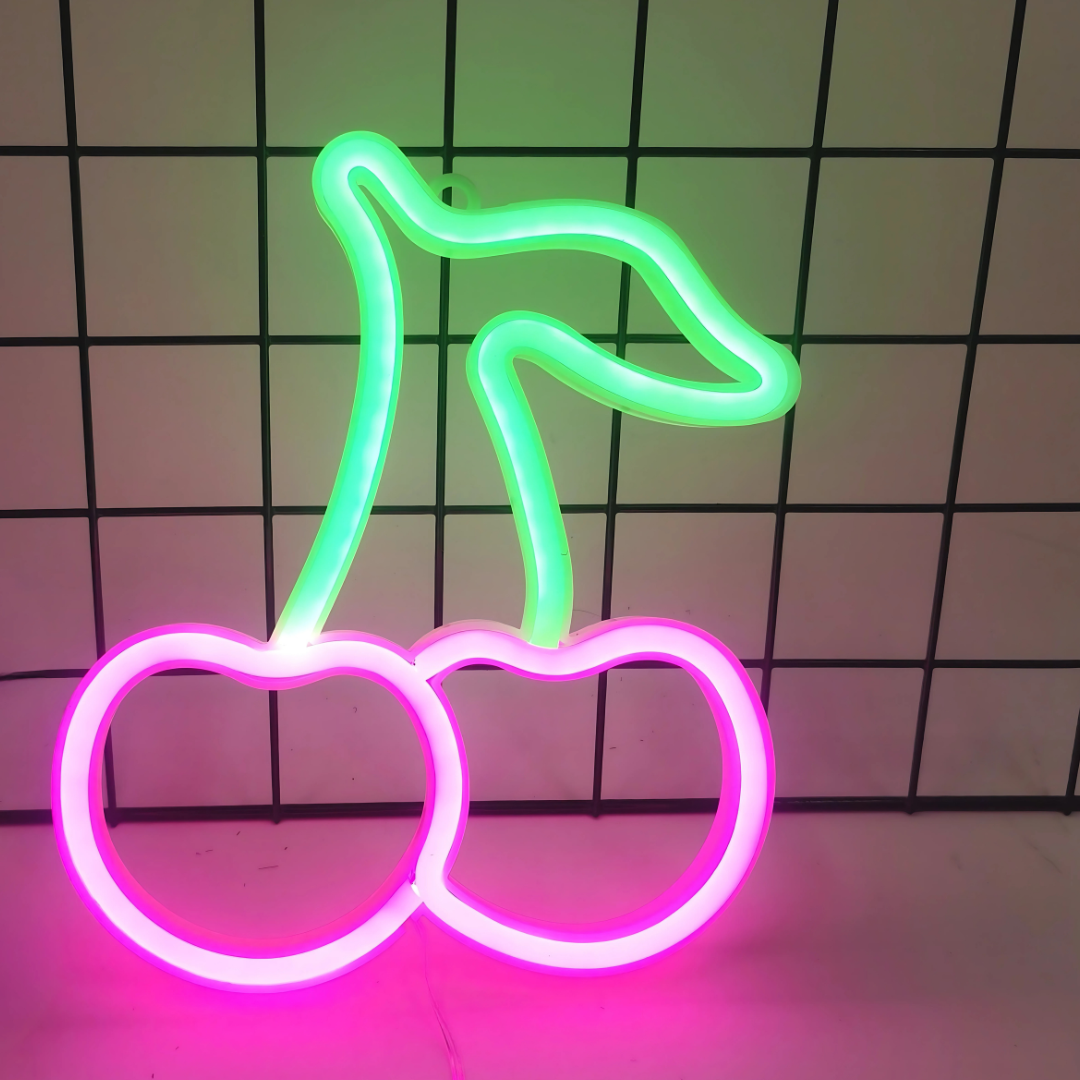 Neon Verlichting Kers – Speelse Wanddecoratie voor een Zoete Sfeer