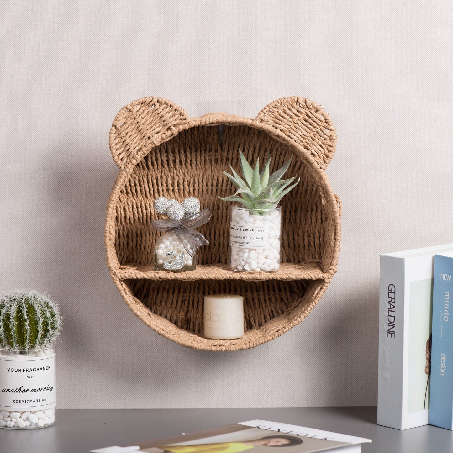 Boho Rotan Wandplank 'Bear' - Unieke, Praktische Decoratie en Blikvanger voor jullie Kinderkamer