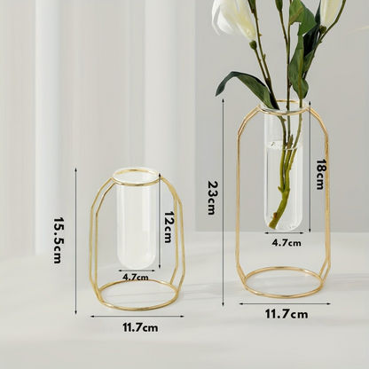 Gouden Frame Glazen Vaas – Moderne Vaasjes voor Woonkamer en Kantoor Decoratie