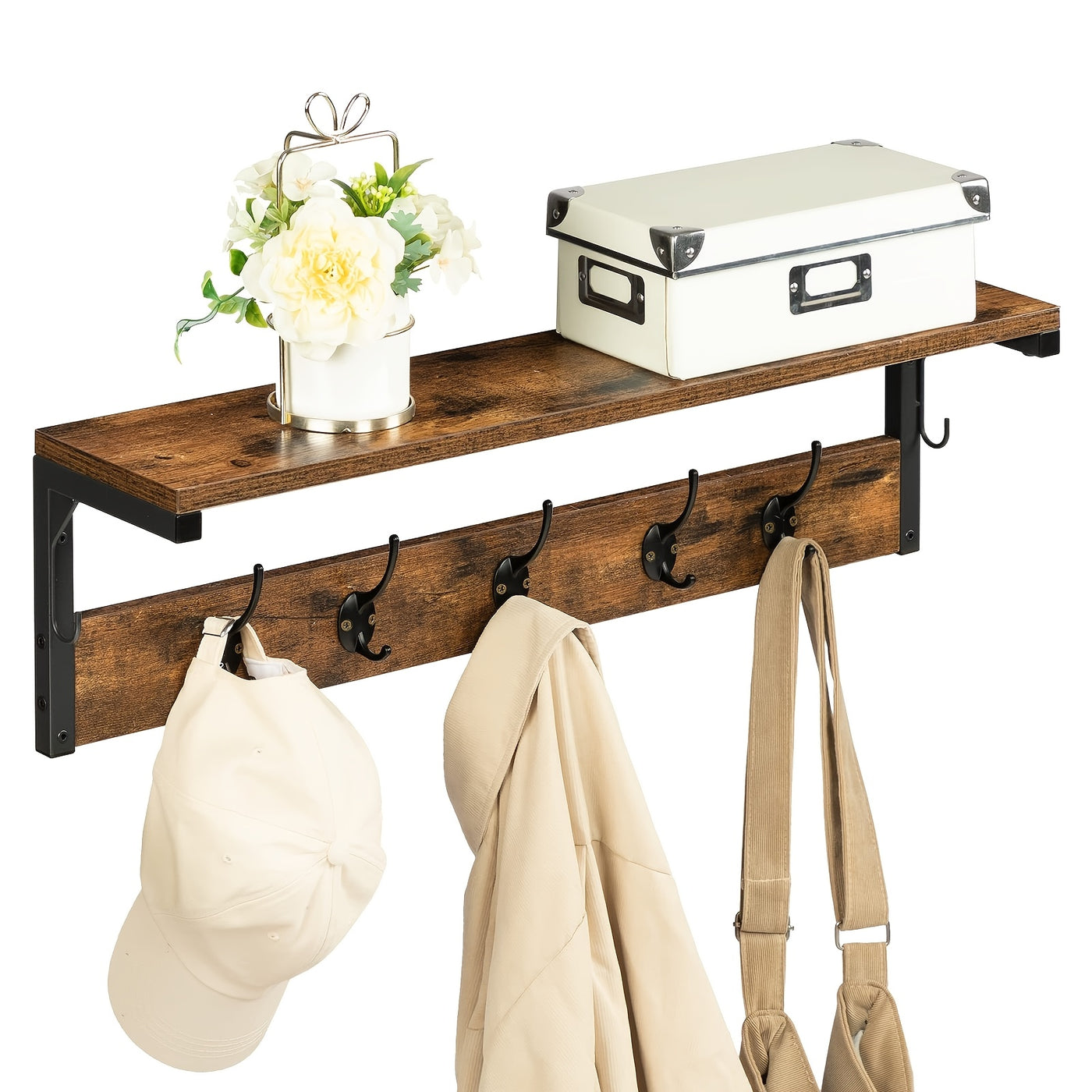 Industriële Houten Wandkapstok – Voor Hal, Woonkamer of Keuken