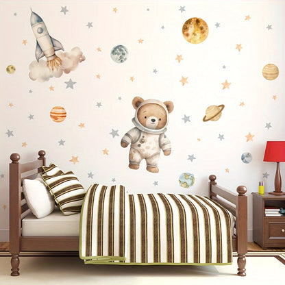 Astronaut Beer Muursticker – Magische Ruimte Decoratie voor de Kinderkamer