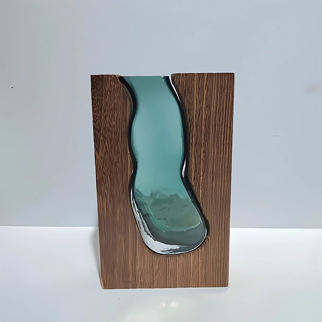 Modern Rechthoekige Glazen Vaas met Houten Frame