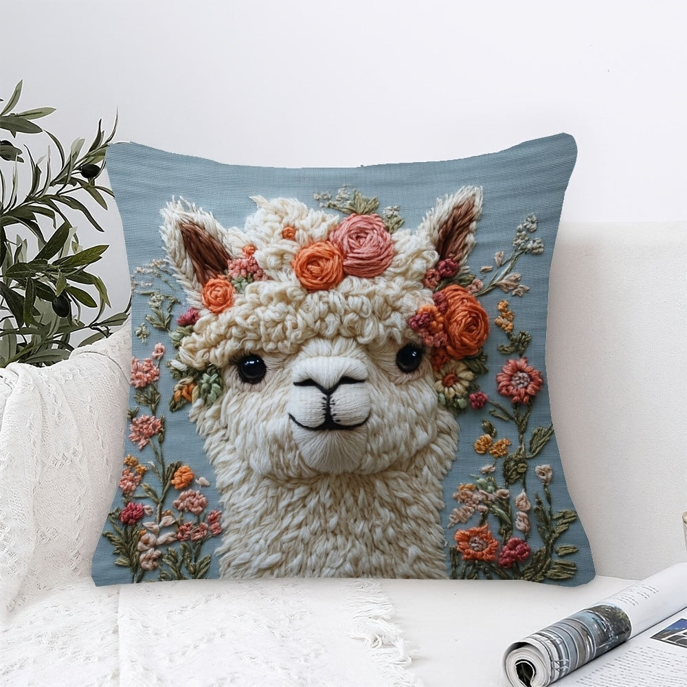 Alpaca met Bloemen Kussenhoes – Een Must-Have voor jouw Interieur