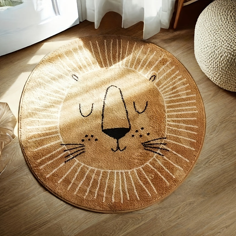 Leeuw Vloerkleed Rond – Zacht, Wasbaar & Antislip voor Kinderkamer