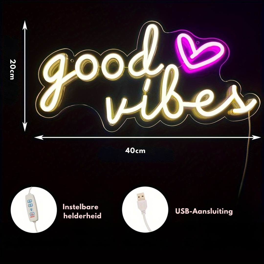 Neon Verlichting Good Vibes – Perfecte Decoratie voor Thuis, Kantoor, Bar of Café