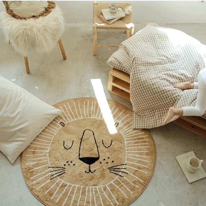 Leeuw Vloerkleed Rond – Zacht, Wasbaar & Antislip voor Kinderkamer