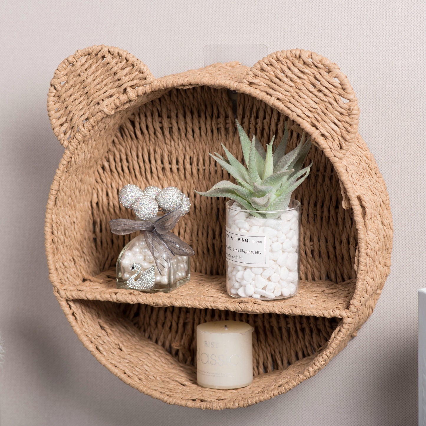 Boho Rotan Wandplank 'Bear' - Unieke, Praktische Decoratie en Blikvanger voor jullie Kinderkamer