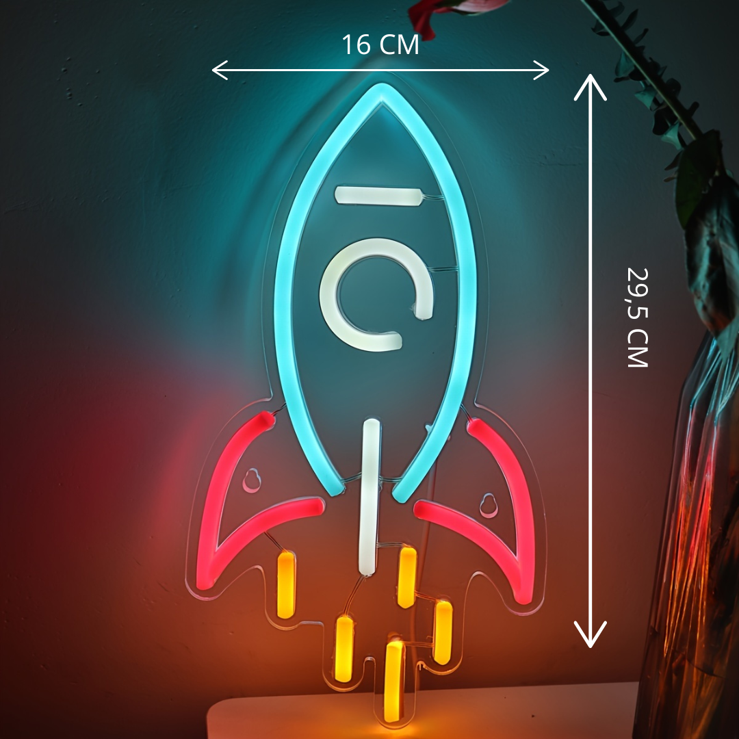 1 Stück leuchtendes mehrfarbiges LED-Leuchtreklame „Rakete“ – USB-betrieben, einfach zu montierendes Stimmungslicht an der Wand, 16,0 cm x 29,49 cm – ideal für Schlafzimmeratmosphäre, Party, Pub und Club-Dekor