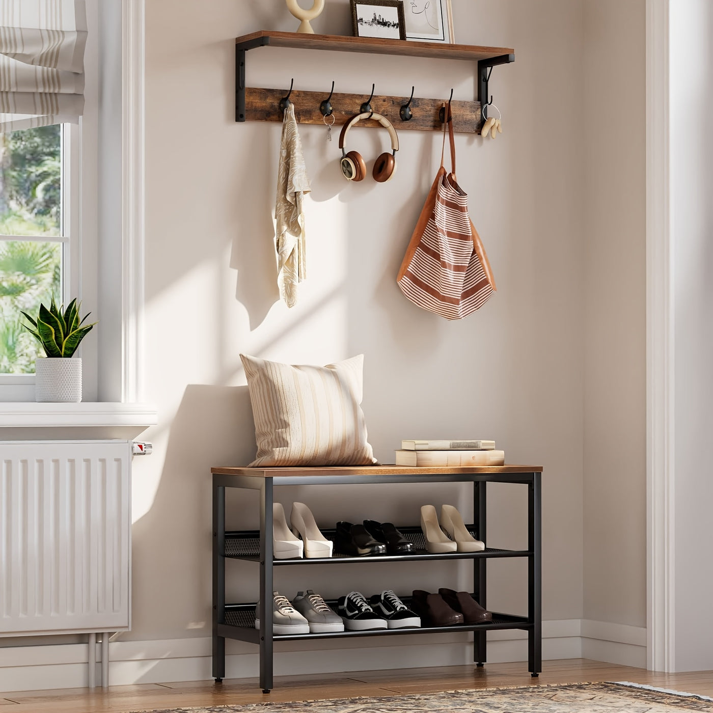 Industriële Houten Wandkapstok – Voor Hal, Woonkamer of Keuken