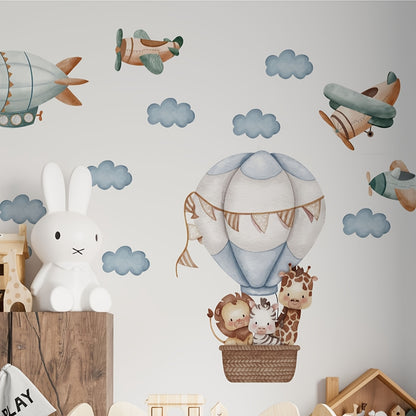 Dieren in Luchtballon Muursticker – Schattige Decoratie voor Baby- & Peuterkamer