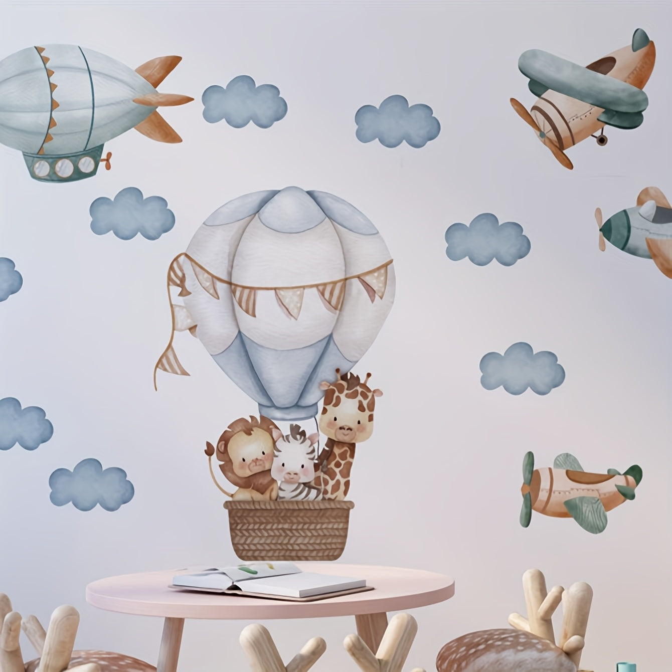 Dieren in Luchtballon Muursticker – Schattige Decoratie voor Baby- & Peuterkamer