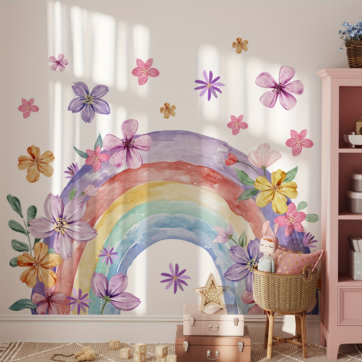 Regenboog met Bloemen Muursticker - Vrolijke Muurdecoratie