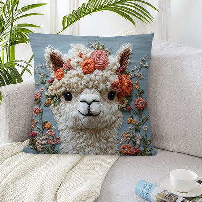 Alpaca met Bloemen Kussenhoes – Een Must-Have voor jouw Interieur