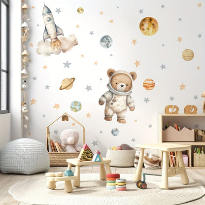 Astronaut Beer Muursticker – Magische Ruimte Decoratie voor de Kinderkamer