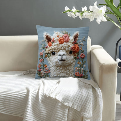 Alpaca met Bloemen Kussenhoes – Een Must-Have voor jouw Interieur