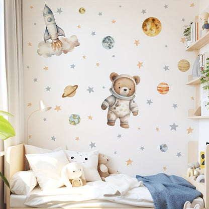 Astronaut Beer Muursticker – Magische Ruimte Decoratie voor de Kinderkamer