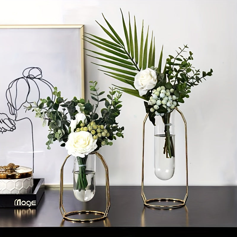 Gouden Frame Glazen Vaas – Moderne Vaasjes voor Woonkamer en Kantoor Decoratie