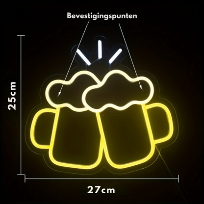 Neon Verlichting Bier Proosten - Unieke Wanddecoratie voor Thuis of je Mancave