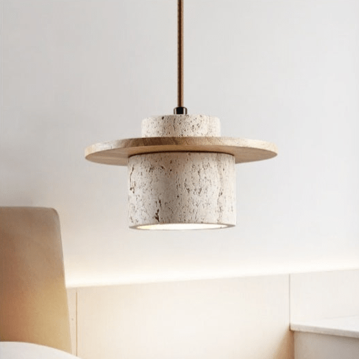 Japandi Hanglamp – Hout & Travertijn