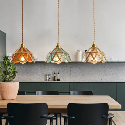 Vintage Glazen Hanglamp – Kleurrijk en Luxueus Glas-in-Lood Design