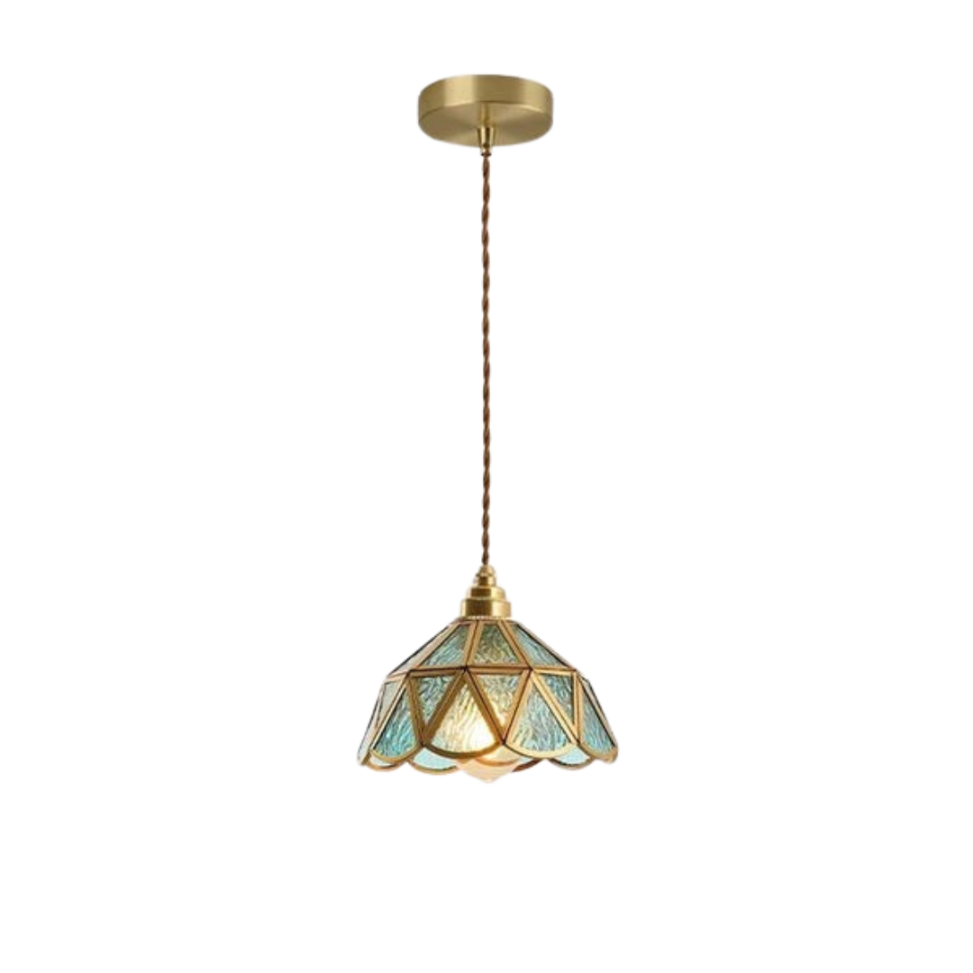 Vintage Glazen Hanglamp – Kleurrijk en Luxueus Glas-in-Lood Design