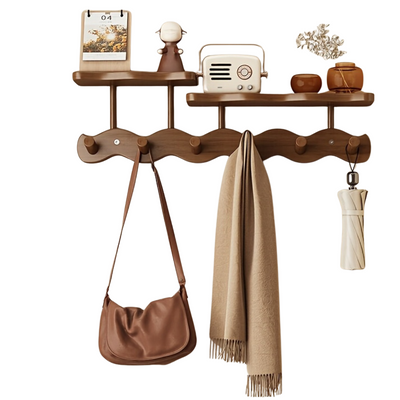 1 Stück Bambus-Wandgarderobe mit Haken, poliert, einfach zu installieren, lässiger Stil, kein Bohren erforderlich, Multi-in-1-Organizer für Schlafzimmer, Wohnzimmer, Eingang