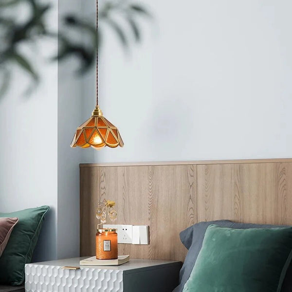Vintage Glazen Hanglamp – Kleurrijk en Luxueus Glas-in-Lood Design