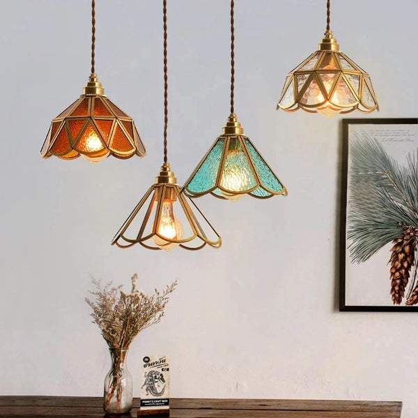 Vintage Glazen Hanglamp – Kleurrijk en Luxueus Glas-in-Lood Design