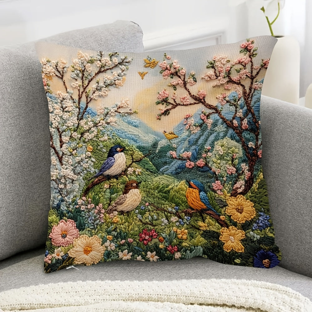 Landschap met Vogels Kussenhoes - Perfecte Decoratie voor je Interieur