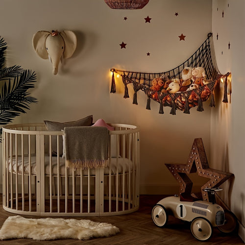 Macrame Boho Knuffelnet – Houd de Kinderkamer Netjes & Georganiseerd