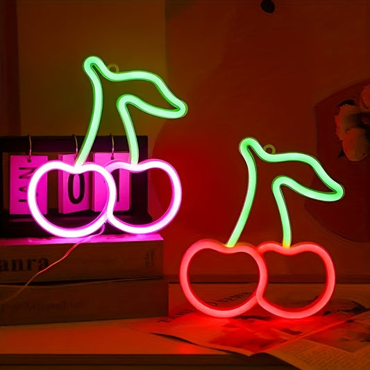 Neon Verlichting Kers – Speelse Wanddecoratie voor een Zoete Sfeer